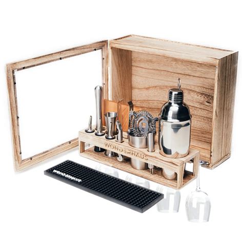 wood box with steel bar in it|Mixology Cocktail Shaker Set Engraved, Home Bar Gift for Dad.